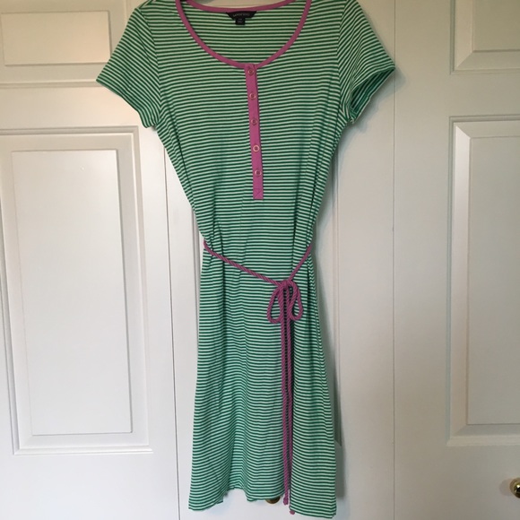 Lands' End Striped T-Shirt Dress with Rope Tie - Picture 1 of 5